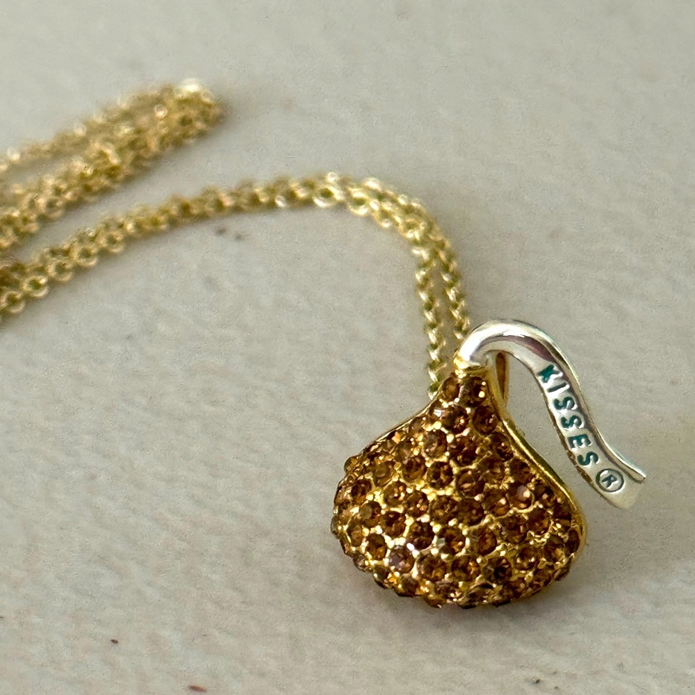 Hershey Kisses Gold Tone Necklace with Brown Crystals